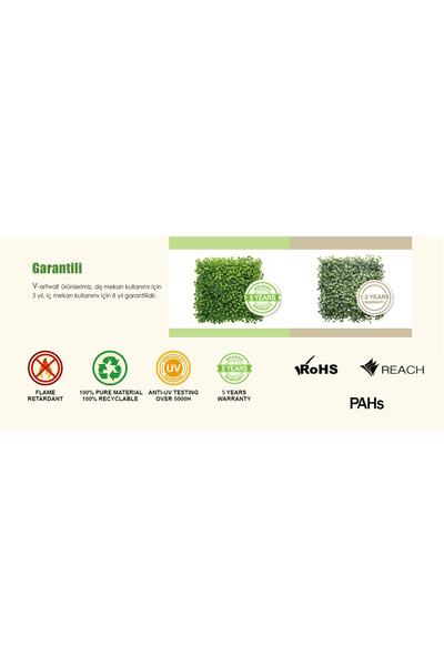 grassplast V.Artwall Yapay Dikey Bahçe Yeşil Yapay Dikey Bahçe Duvar Kaplama Paneli Yeşil 50*50 Cm