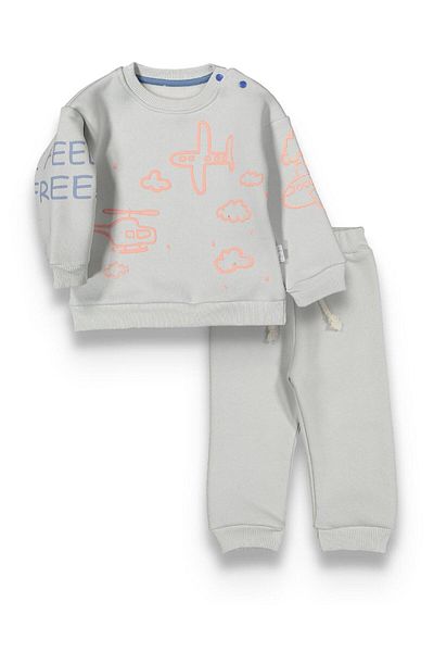 baby flamindo Embossed Airplane Printed 3 Drawstring Baby Boy Set