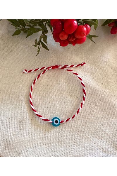 Atelier Çağla Glass Blue and Red White Martenchia Bracelet for New Year's Eve