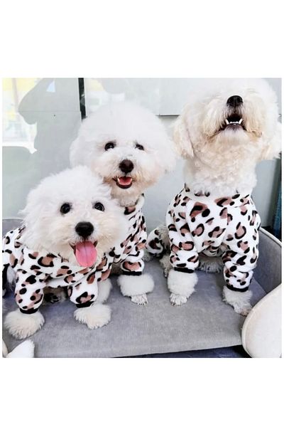 PetiliDünya Soft Cat Dog Jumpsuit Leopard Print Fleece
