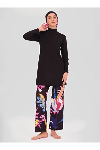 ALFASA Μαγιό με μοτίβο χρυσάνθεμο Battal Hijab - Μαύρο - Alfasa