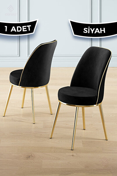 Canisa Pefa Serisi 1 Adet Siyah Mutfak Sandalyesi Gold Kaplama Metal Ayak 1. ...