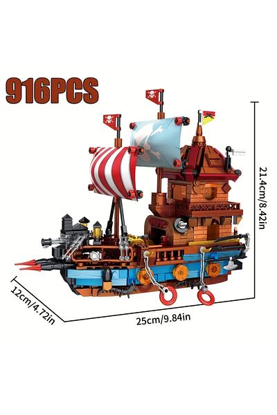 BUILDING BLOCK 916 Pieces Lighted Pirate Ship Building Blocks - 6 Years Old Pirates of the Caribbean Pirates Model Kit Gift
