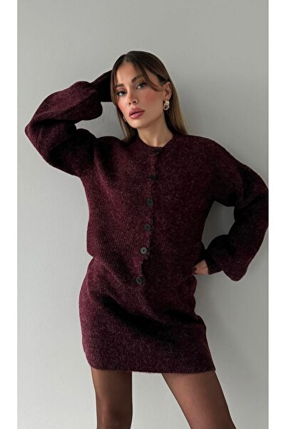 My Blog Costum cu fustă cardigan roșu Claret - 00377