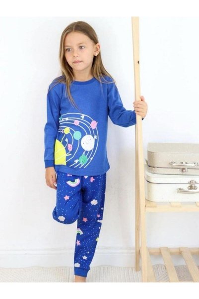 Zekids Pijamale pentru fete din bumbac cu imprimeu Planet