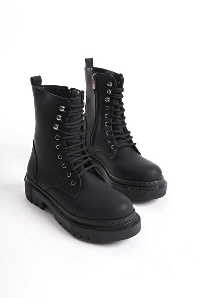 CZ London Kadın Kalın Tabanlı Günlük Postal Bot Bağcıklı Yuvarlak Burun Fermuarlı Bot