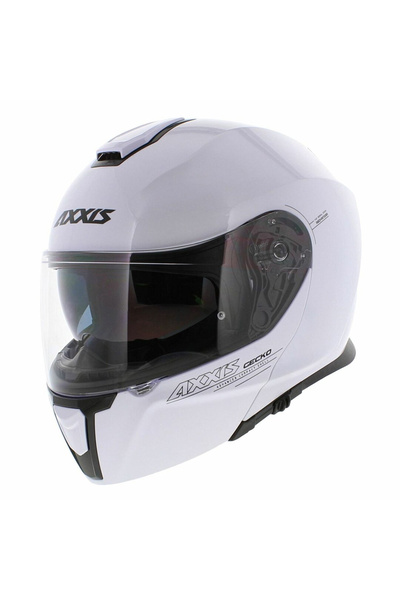 AXXIS Gecko Solid A0 Gloss Pearl White Güneş Vizörlü Çene Açılır Motosiklet K...