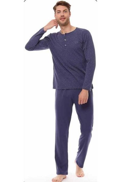 Kandilli Set de pijamale din bumbac cu mâneci lungi de sezon albastru Pijadore pentru bărbați 1523