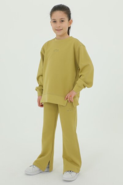 Black One Βαμβακερό σετ φόρμας κοριτσίστικης φόρμας 2 τεμαχίων με τοπ και κάτω μέρος με σκίσιμο στο λαιμό και λεπτομέρεια εκτύπωσης ισπανικού ποδιού