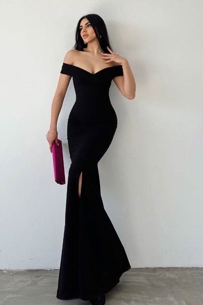 barış sülün lovebox Rochie de seara neagra maxi cu decolteu fara bretele pent...