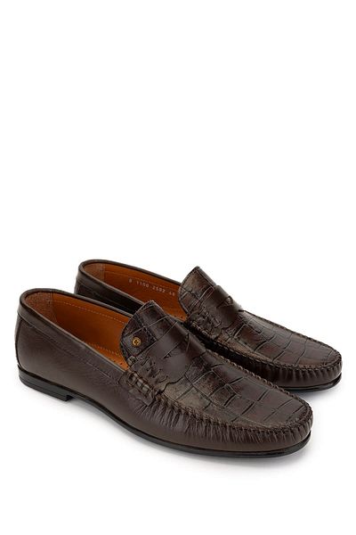Tamer Tanca Men's Genuine Leather Brown Croco Loafer Shoes
