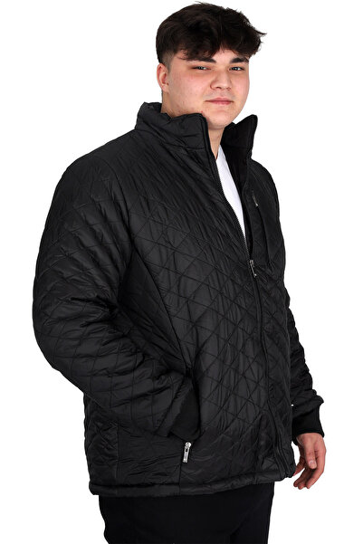 ModeXL Μαύρο ανδρικό καπιτονέ παλτό - Stand Collar, Plus Size, U24613