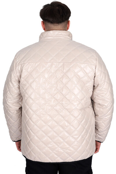 ModeXL Men's Plus Size Beige Quilted Coat - Stand Collar U24615