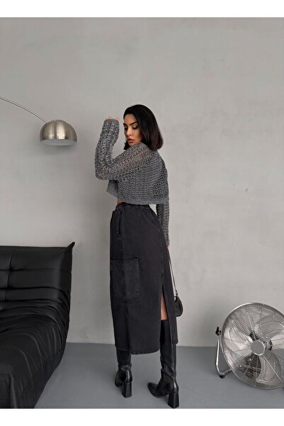 Zeo Basic FUSTA MAXI DENIM AFUMATA CU TALIE ELASTICA