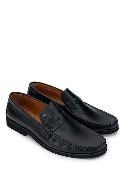 Tamer Tanca Men's Genuine Leather Black Leather Loafer Shoes