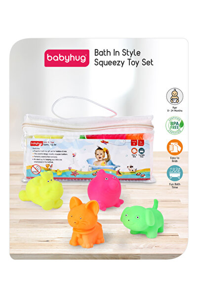 Babyhug Babyhug Squeezy Bath Toy Set Pet Animals, Motor Skill Enhancement, Safe for 3M+, 4-Pack