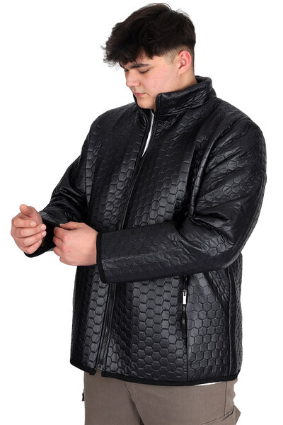 ModeXL Mode XL Ανδρικό καπιτονέ παλτό με γιακά μεγάλου μεγέθους U24614 Navy Blue