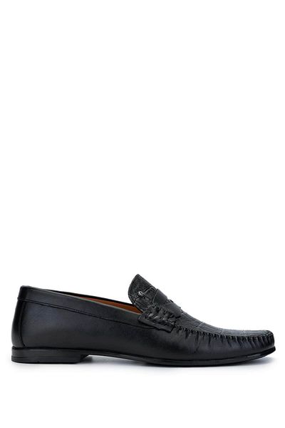 Tamer Tanca Men's Genuine Leather Black Crocodile Loafers