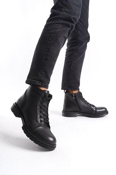 CZ London Ανδρικές μπότες casual από γνήσιο δέρμα με κορδόνια με φερμουάρ και χειμερινά παπούτσια με στρογγυλή μύτη
