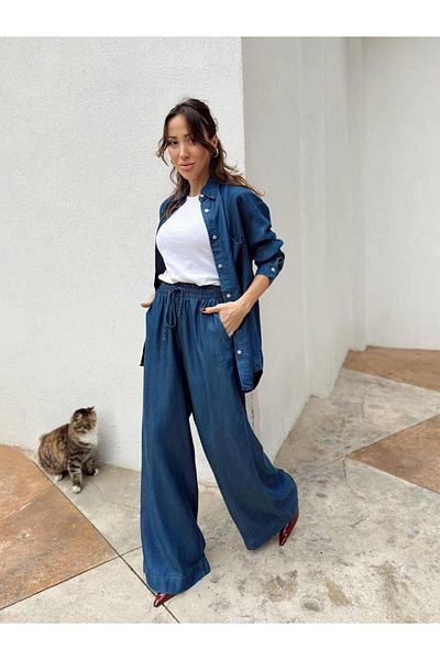 Maldia Shop Set cămașă din denim albastru pentru femei