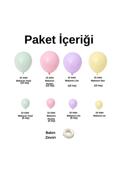 Ata Parti Dünyası ^^ Doğum Günü Konsepti *sarı*makaron Yeşil*pembe*lila* 100 Lü Balon Zinciri Parti Seti