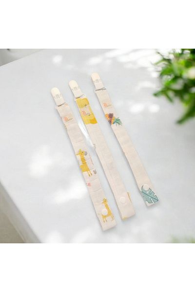 BEZHANE 100% Organic Cotton Muslin Fabric 3-Piece Pacifier Strap