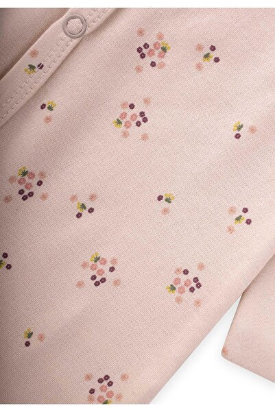 Cigit 0-9 Months Powder Pink Patterned Footed Jumpsuit with Gloves