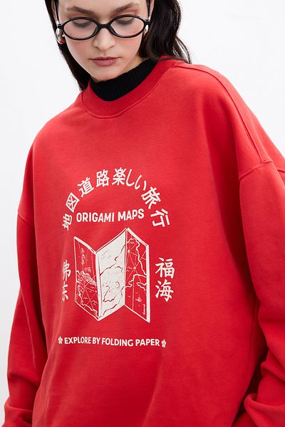 Manuka Rotes Oversize-Sweatshirt – mit Druckdetail