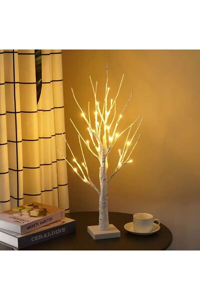 BENİMOLMALI 55cm Led Işıklı Beyaz Huş Ağacı Dalı Pille Çalışan Dekoratif Ağaç...