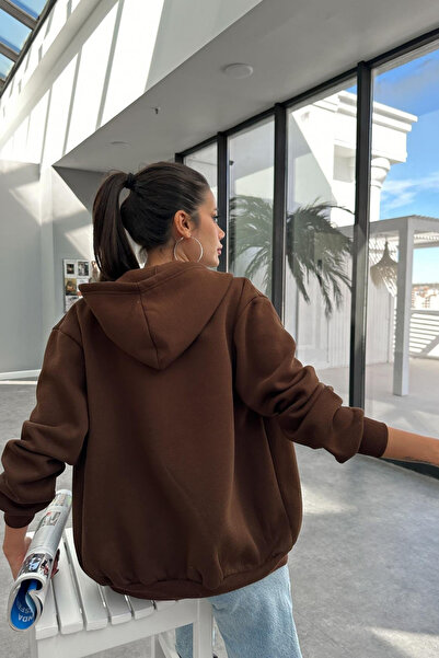 BayBayan Fermuarlı Kapüşonlu  Oversize Şardonlu Hırka Sweatshirt