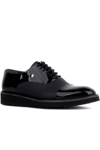Fosco Men's Casual Patent Leather Shoes - Lace-Up, Black 6590 430 327
