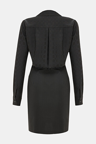 W Collection SİYAH MİNİ JAKARLI KRUVAZE YAKA ELBİSE