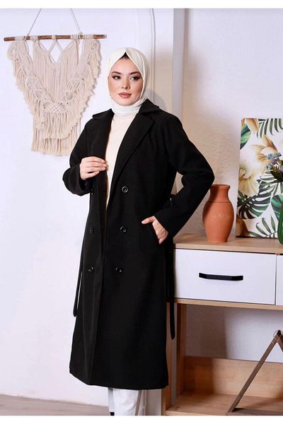 Esma Normal Mold Mono Collar Large Size Quality Straight Spoon Coat