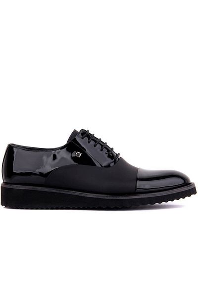 Fosco Men's Casual Patent Leather Shoes - Lace-Up, Black 6590 430 327