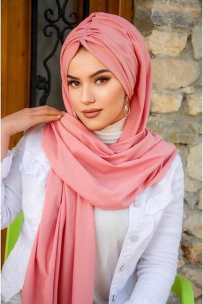 Aişe tesettür Έτοιμο σάλι Gülpembe με κορδόνι που δένει τον κόλπο