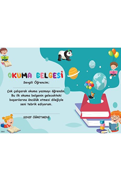 uzaktangelir İlkokul Okuma  Belgesi 1. Hamur Kalın Gramajlı Karton  (10 Adet)...