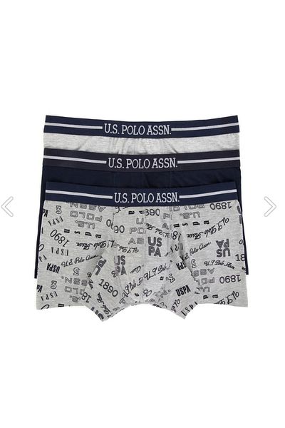 U.S. Polo Assn. Αρσενικό, Αδειοδοτημένο, USPA, Βαμβάκι, (Γκρι μελανζ- Μπλε ναυτικό- Γκρι μελανζ) 3' iü Boxer