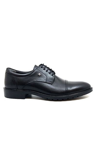 Fosco Black Genuine Leather Men's Casual Shoes - Rubber Sole, Lace-Up 8589 46