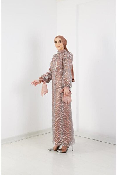 AbiyeSultan Women's Hijab Evening Dress - Lilac Fish Evening Dress - Glitter Evening Dress - Green Evening Dress - Wedding Hijab Evening Dress