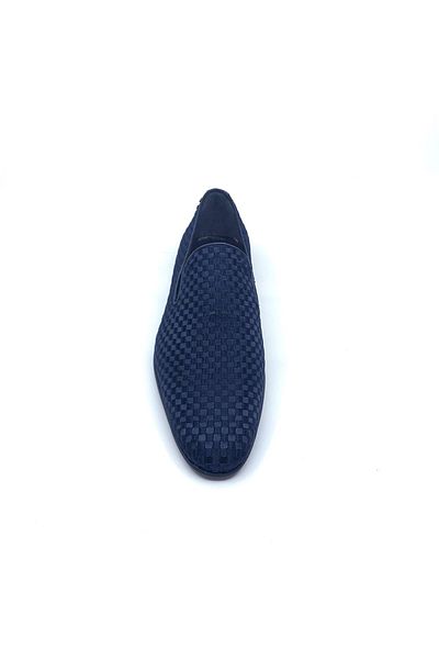 Fosco Embroidered Navy Blue Classic Men's Shoes 1305