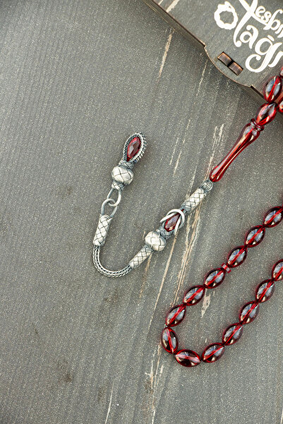 Tesbih Otağı Silver Kazaz Tasseled Barley Cut Fire Amber Rosary