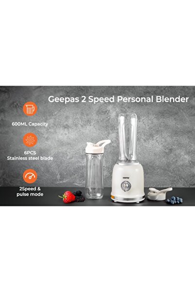Geepas Personal Blender with 2 BPA-Free Tritan Bottles, 600 ML Perfect for making Smoothies, Milkshakes
