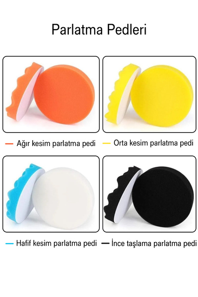 batcell Oto Araç Araba Pasta Cila Polisaj Süngeri Keçesi Pedi 115 Mm Parlatıcı Parlatma Seti 11 Parça