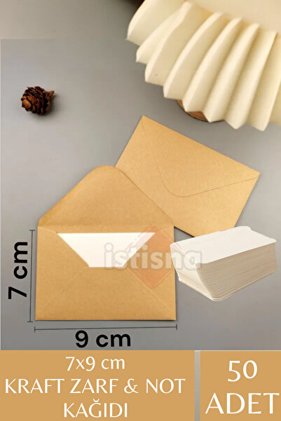 İstisna 50 Adet 7x9Cm Kahverengi Çaycuma Kraft Zarf ve Not Kağıdı Düğün Davet...