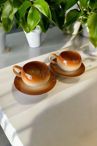 eporselen Rainbow 2-Person 4-Piece Ceramic Double Coffee Cup Set