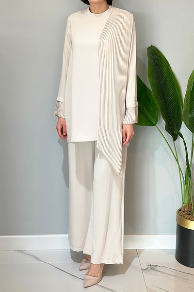 Nuss Set pantaloni plisați din tul de culoare bej - 1013
