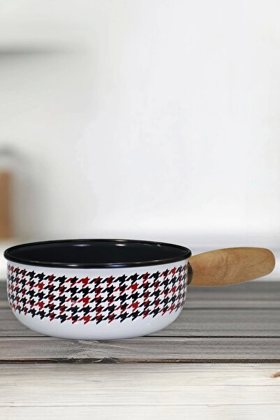 PR HOME مقلاة فورتي السوداء المطلية بالمينا مع مقبض خشبي للقلي والطهي 16 سم