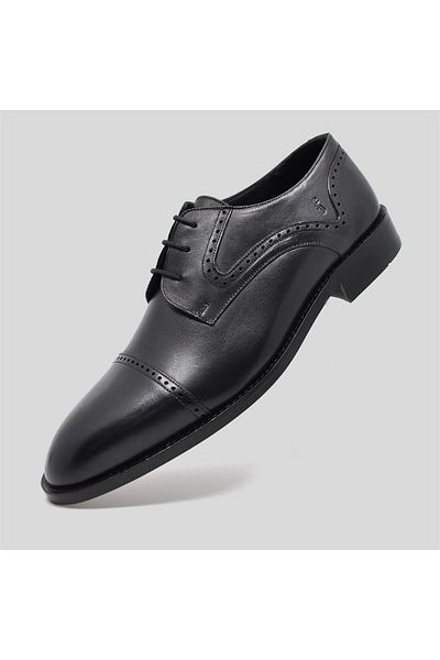 Fosco Genuine Leather Men's Classic Shoes Black 9756