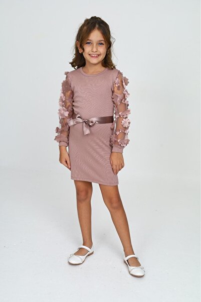 ANGELOS GIRLS Kız Çocuk Kolları Tüllü Ve Aksesuarlı Elbise 12130