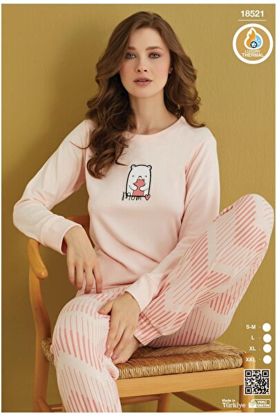 HS İÇ GİYİM Kadın Pembe Pamuklu Termal Uzun Kollu Pijama Takımı – Sıcak Ve Ra...